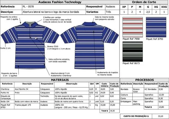 Ejemplo de ficha técnica de ropa de GAT Fashion Lab