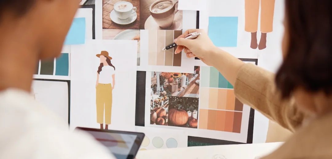 Moodboard de moda con paleta de colores, fotos y referencias de tendencias