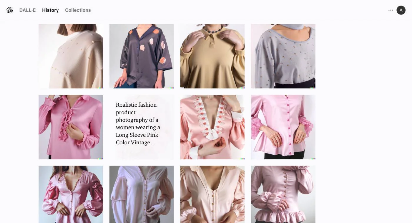 Screenshot of Fashion Garments created with DALL-E Generative AI Model