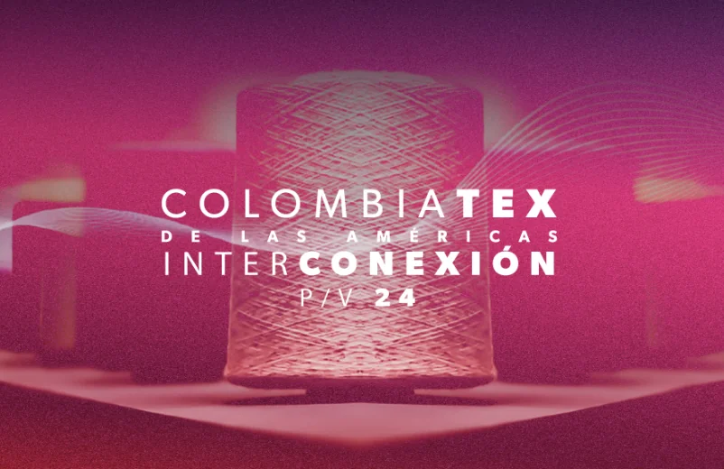 Promotional banner for the Colombiatex de las Americas textile trade show, Spring Summer 24 edition