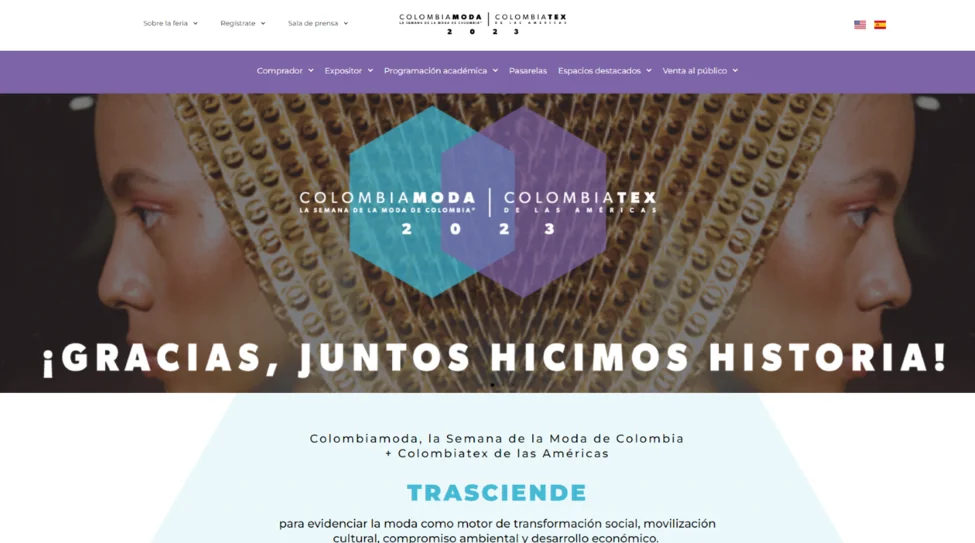 Colombiamoda and Colombiatex 2023 website showing its closing thank you message