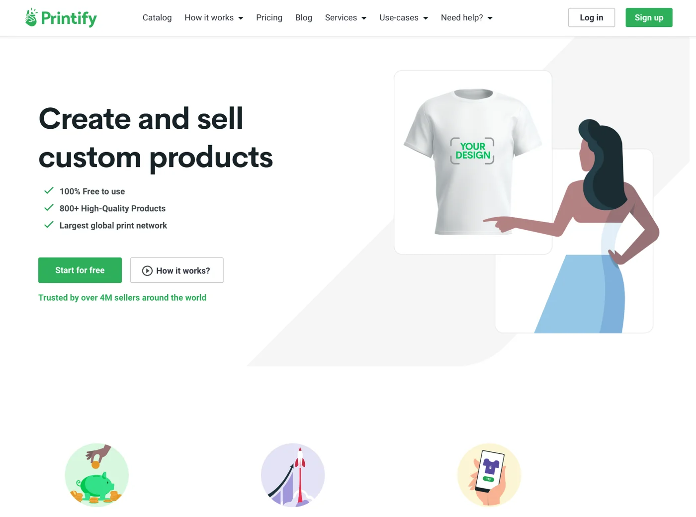 Printify homepage offering print on demand products for online sellers