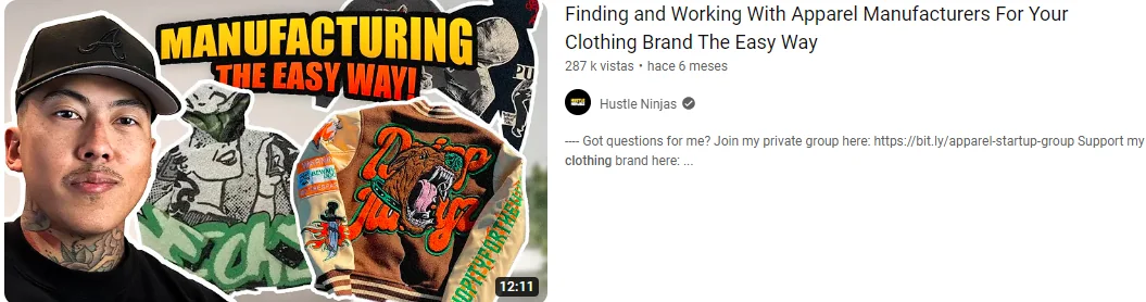 YouTube video about finding and working with apparel manufacturers for a clothing brand
