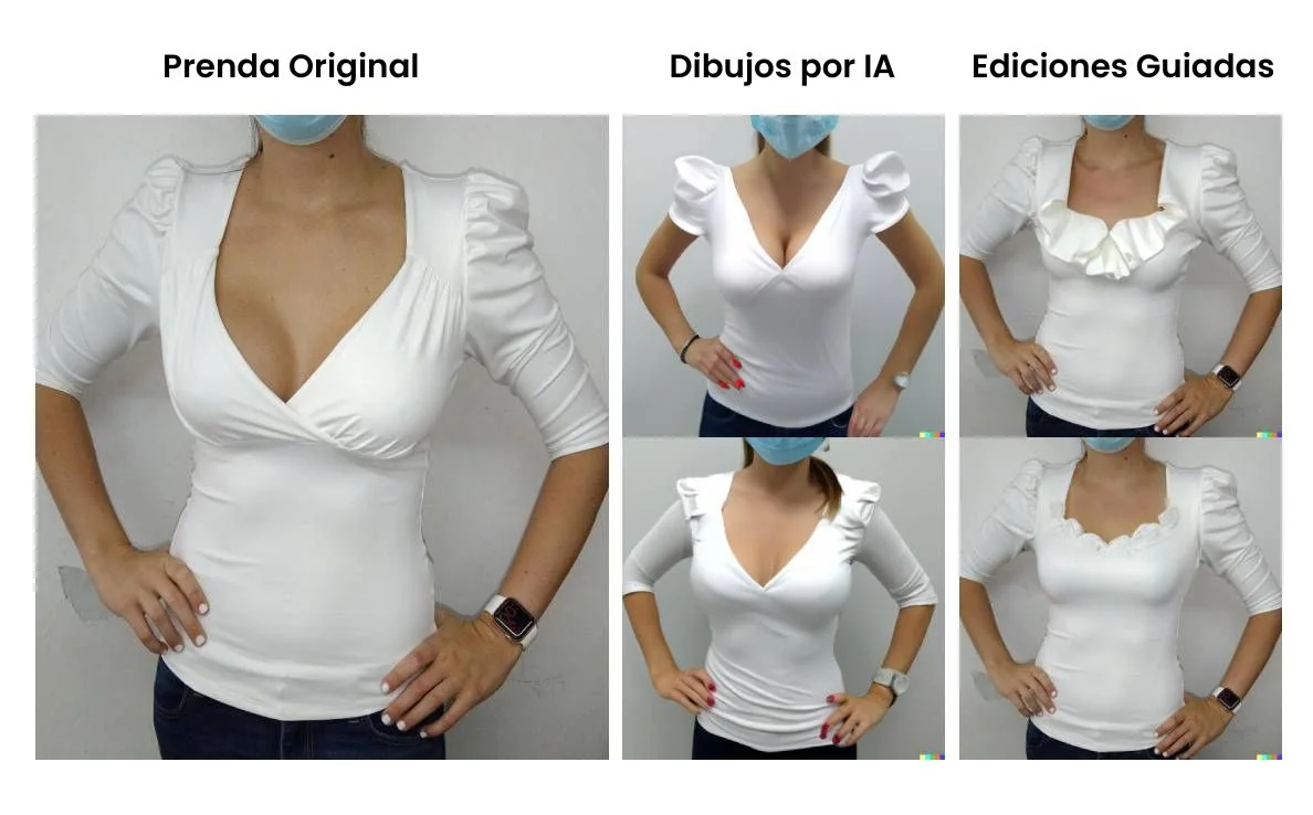 Comparación entre la prenda original y las versiones generadas por IA con ediciones guiadas