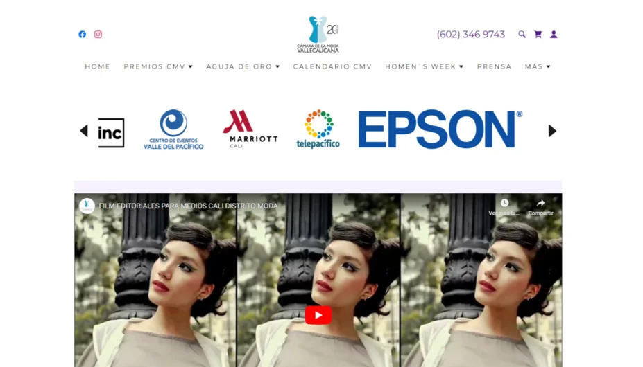 Website of a Colombian fashion chamber showing its sponsors and editorial videos