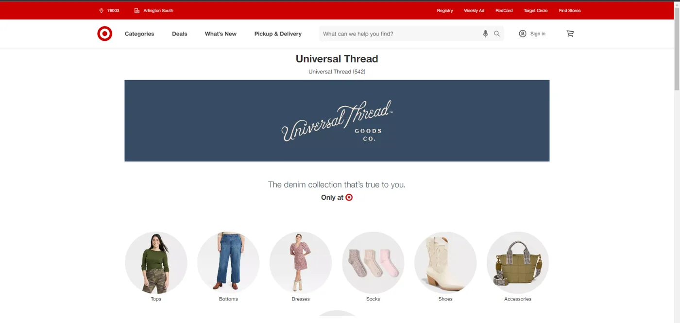 Screenshot of the brand's website  UNIVERSAL THREAD