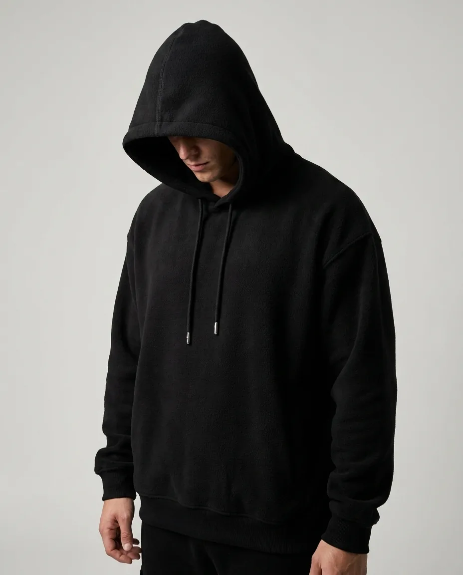 Heavyweight black hoodie with drawstrings, made by GAT